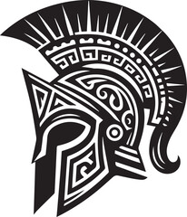 Ancient Greek Warrior Helmet Vector – Black and White Illustration