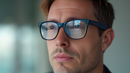 Architect eyeglasses blueprints reflection. Ultra realistic eyewear design. Creative architectural vision through glasses. Unique perspective on architectural plans.
