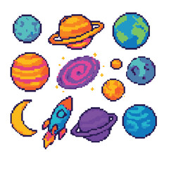 space pixel art, eps 10 illustration