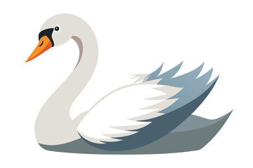 Elegant White Swan Illustration with Graceful Neck and Blue Accents in Modern Style