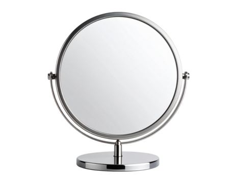Classic Round Wall Mirror with Soft Reflections on White Background, Front-Facing, Isolated PNG