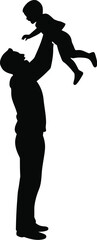 Silhouette of a father holding his child up in the air with love and joy