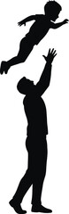 Silhouette of Father Throwing Son in the Air Expressing Joy and Love Isolated on White