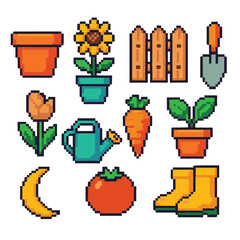 garden pixel art, eps 10 illustration