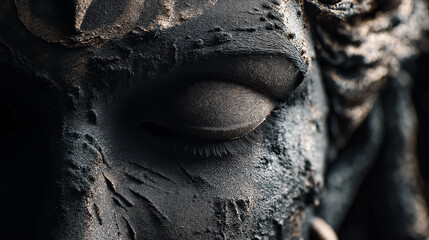 Stone Faced God Shiva Close-Up of Serene Meditative Expression Mystical Art