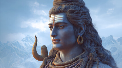 God Shiva in Majestic Himalayas Serene Hindu Deity Portrait with Mountain Background