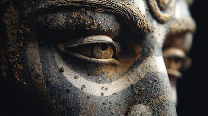 Mystic God Shiva Eye Close-up, Ancient Stone Sculpture Detail, Spiritual Art