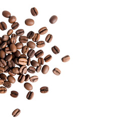 Obraz premium Pile of roasted coffee beans with copy space isolated on transparent background