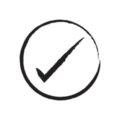 Black brush checkmark on white background.