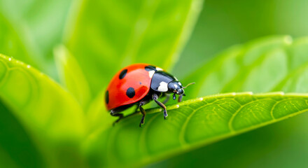 Obraz premium ladybug on green leaf