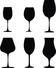 Wine Glass Silhouette Vector Set 6 Types of Wine Glasses, Vector Illustration.