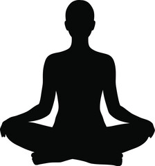 Silhouette of a Person in Lotus Position for Meditation and Relaxation on White Background