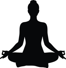 Silhouette of Woman in Lotus Position Meditating Promoting Wellness and Mindfulness Through Yoga Practice on White Background