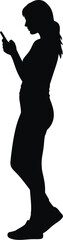 Silhouette of a Woman Using a Mobile Phone on White Background for Design Elements