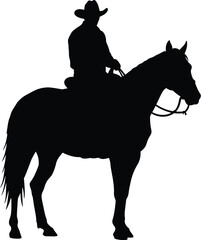 Silhouette of Cowboy Riding a Horse on White Background Western Lifestyle and Culture