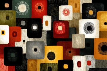 Fototapeta premium Mid-Century Modern Abstract Pattern Featuring Geometric Shapes in Warm Earth Tones