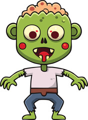 Cartoon zombie character with green skin, exposed brain, and open mouth.