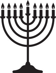 Black Silhouette of Menorah Icon | Traditional Jewish Symbol Illustration
