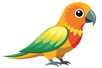Vibrant Sun Conure Parrot Illustration Cheerful Avian Mascot Design Adorable Tropical Bird Character for Kids