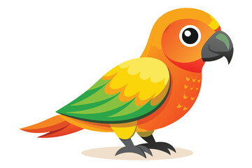 Colorful Sun Conure Parrot Illustration Standing on the Ground with a White Background and Vector Design