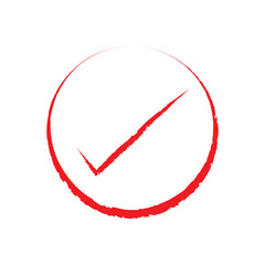Red brush stroke forming check mark on white background.  signaling successful validation and positive confirmation.