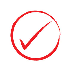 Red brush stroke forming check mark on white background.  signaling successful validation and positive confirmation.