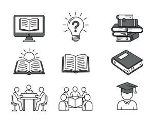 Collection of Learning and Education Icons Set Reading Elements Vector