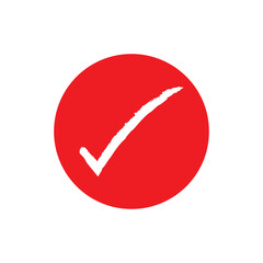 Red brush stroke forming check mark on white background.  signaling successful validation and positive confirmation.
