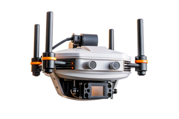 Advanced white drone with orange accents isolated on a transparent background aerial vehicle