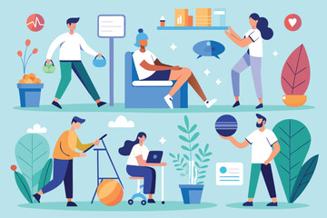 Engaging physiotherapy rehabilitation activities in a bright and inviting environment promoting health and recovery