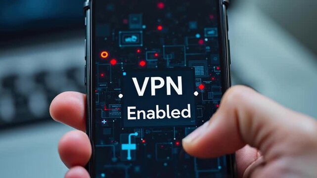 Vpn proxy protection connection concept. VPN Enabled Smartphone Screen Showing Secure Connection, Proxy Protection, and Enhanced Security Features