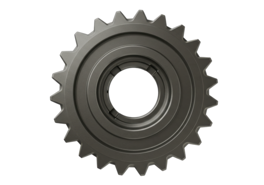 Detailed close-up of a metallic gear showcasing its teeth and circular shape, suitable for industrial themes