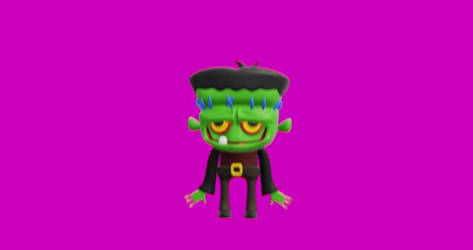 Halloween Zombie on monochrome. 3d render video. 