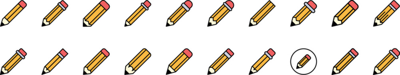 Pencil Filled Color Icon Collection. Minimalistic Linear Pictogram for Web and Graphic Design, Apps, Banners, Social Network and Cards