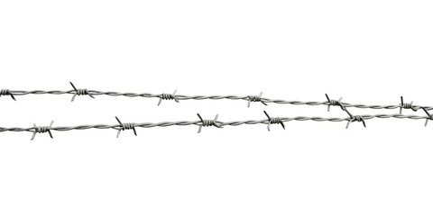Barbed wire strands sharp metal points isolated on a transparent background sharp points