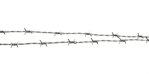 Barbed wire strands sharp metal points isolated on a transparent background sharp points