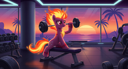 Fiery Muscle Unicorn Workout at Sunset Gym