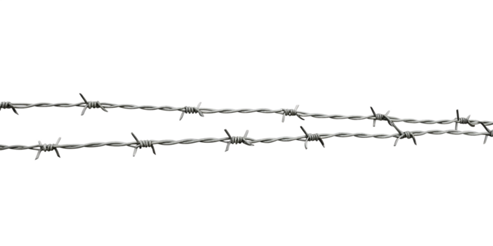 Barbed wire strands sharp metal points isolated on a transparent background sharp points