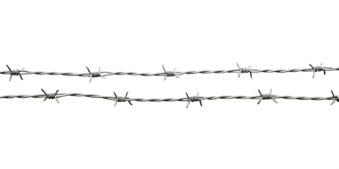 Barbed wire strands sharp points metal isolated on a transparent background security
