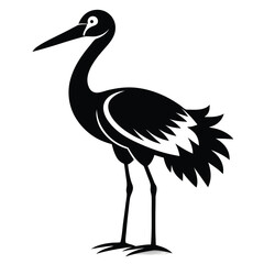 Obraz premium Elegant Black Silhouette of a Graceful Stork with Long Beak Standing Tall on Its Slender Legs
