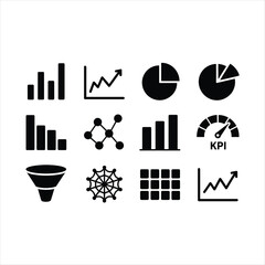 Black Data Visualization Icons on White Background