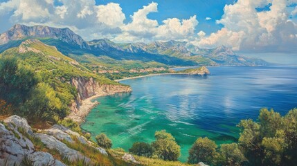 Panoramic view of a bay in summer