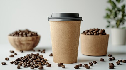 Coffee cup, beans, studio, minimalist, mockup