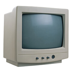 Beige vintage computer monitor with gray screen isolated on a transparent background