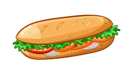Vietnamese Banh Mi Sandwich Icon with Lettuce Tomato Onion