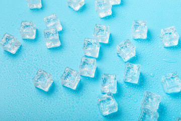 Mint and ice on texture background. Green fresh mint and ice cube. Mint leaves, ice cube and water...
