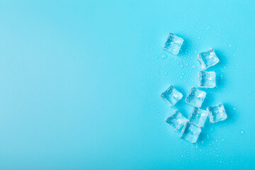 Mint and ice on texture background. Green fresh mint and ice cube. Mint leaves, ice cube and water...