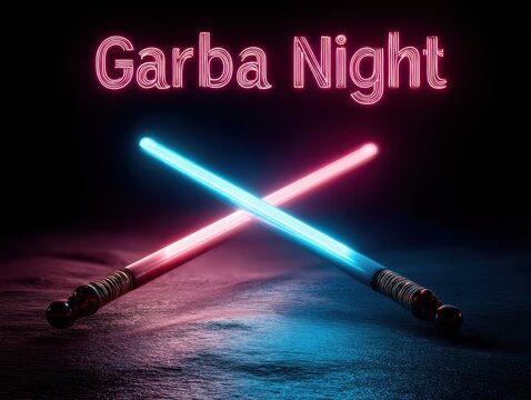 Neon light sabers crossed for Garba Night celebration  