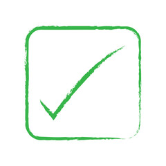 Green Check Mark Brush Stroke On White Background.