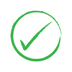 Green Check Mark Brush Stroke On White Background.